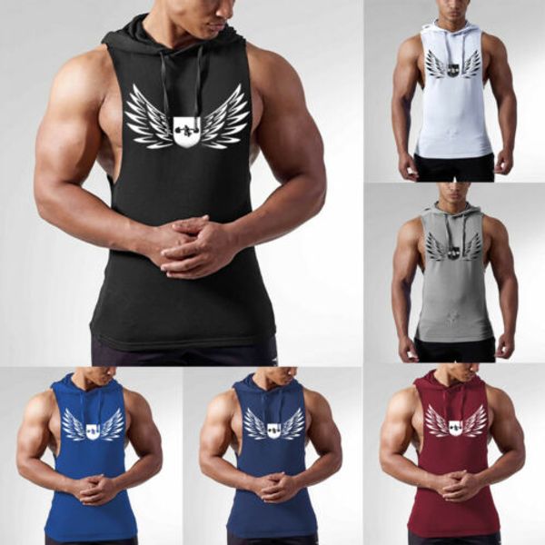 

hirigin 2019 new mens gym hoodies vest sports stringer tank relaxed shirts bodybuilding racer back jogger sports clothes, Black