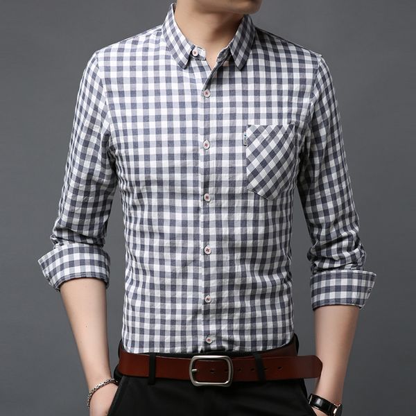 

full of youthful vitality for the four seasons wearing lapel long-sleeved men's shirt casual wild plaid shirt men, White;black