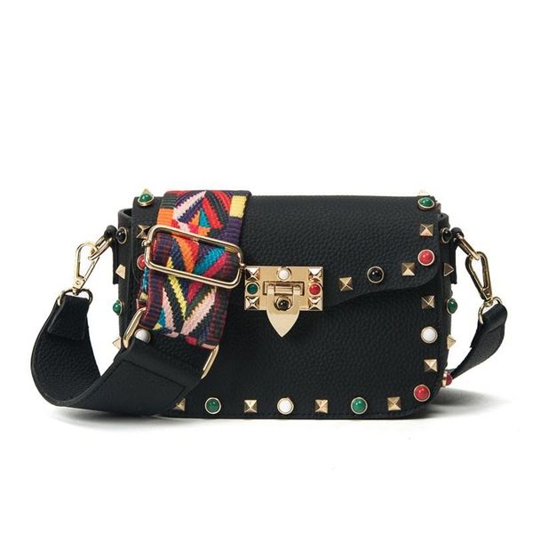 

New Luxury Shoulder Bags Retro Rivets PU Leather Colorful Stripes Strap Designer Handbags Messenger Bag Small Clutch Crossbody Bag Bolsas