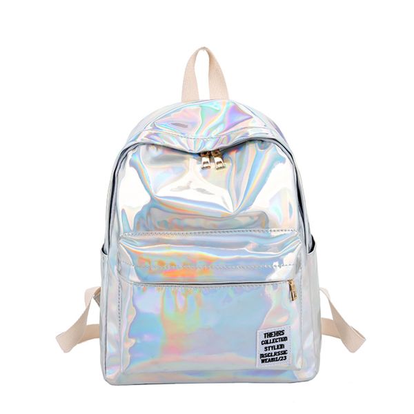 

women laser hologram pvc backpacks school bag for teenager girls 2019 small leather holographic travel bag mochila feminina