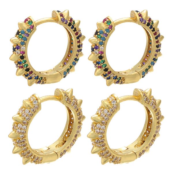 

luruixu fashion hip hop rock punk rivet cz small hoop earrings for women cartilage piercing earrings charm jewelry party gift, Golden;silver