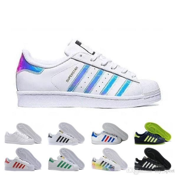 

2019 new super star white hologram iridescent junior superstars 80s pride womens mens trainers superstar designer casual shoes, Black