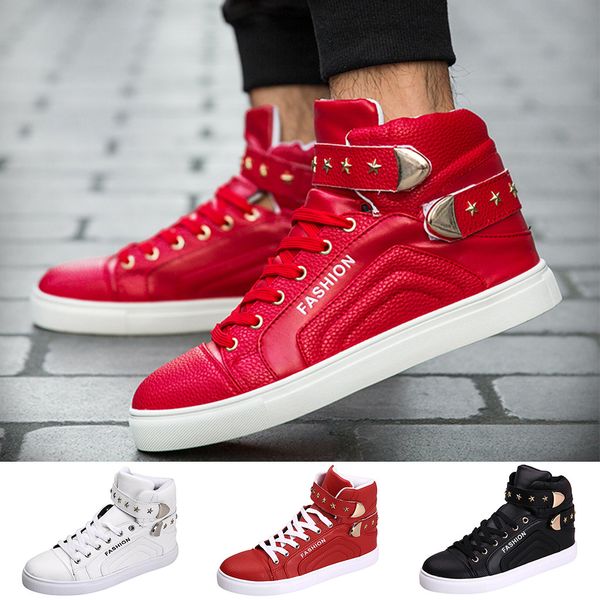 

men's fashion casual high-board shoes short leather boots sport sneakers, Black