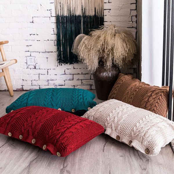 

knit cushion cover cotton plait pillowcase vintage pillow cases coffee red green pillow cover for sofa bed wedding family gift