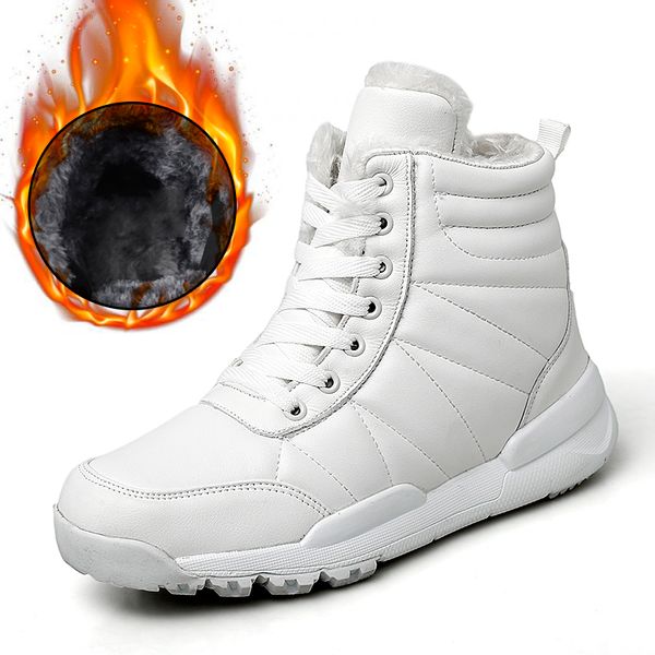 

women leather boots 2019 winter waterproof outdoor shoes non-slip flats women ankle boots warm plush ladies sneakers size 43