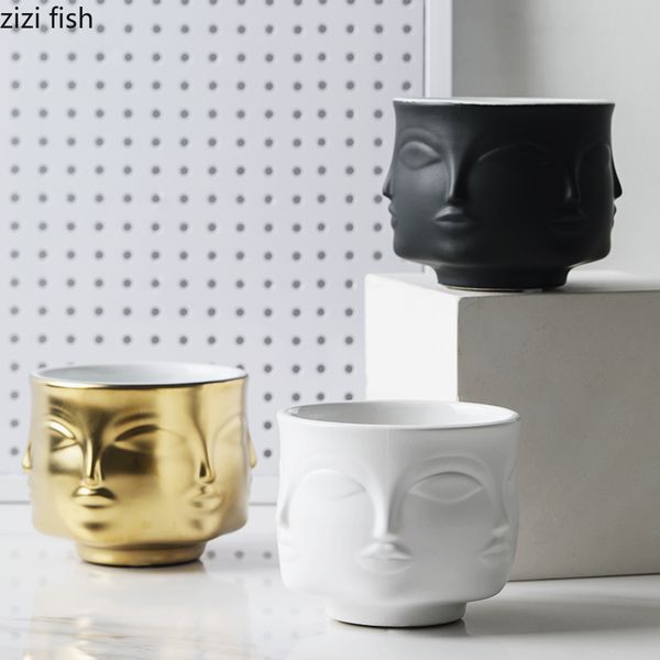 

creative ceramics face image vase home decorations dried flowers green plant flower pot decoration storage flower vase