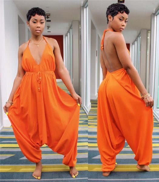 

deep v neck woman jumpsuits designer haroun pants with belt onesies casual ladies loose cloth, Black;white