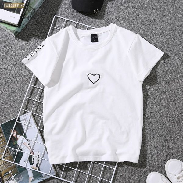 

влюбленные пара summer тенниска для женщин повседневного белого tops women t shirt love heart вышивка печать тенниска женской, White