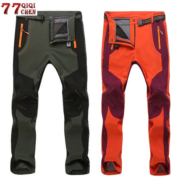 

5xl men's warm winter snow cargo pants women soft shell fleece lining waterproof tactical trousers men stretch casual work pants, Black