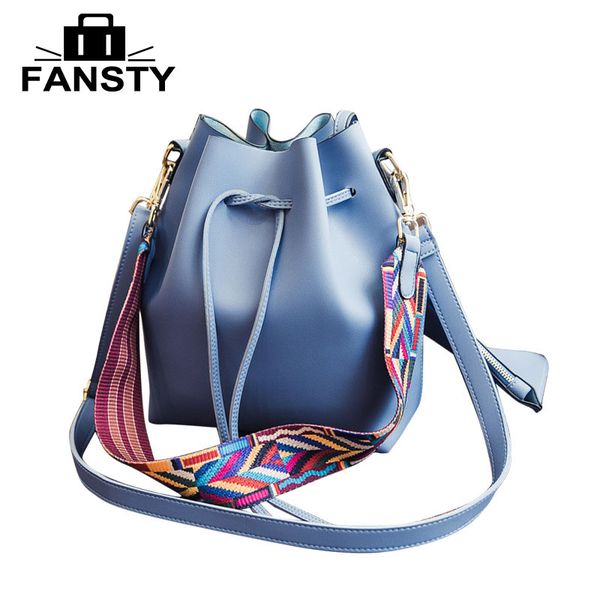 

casual women pannelled bucket shoulder bag fashion ladies strings two set composite bags female small cross body bags with purse