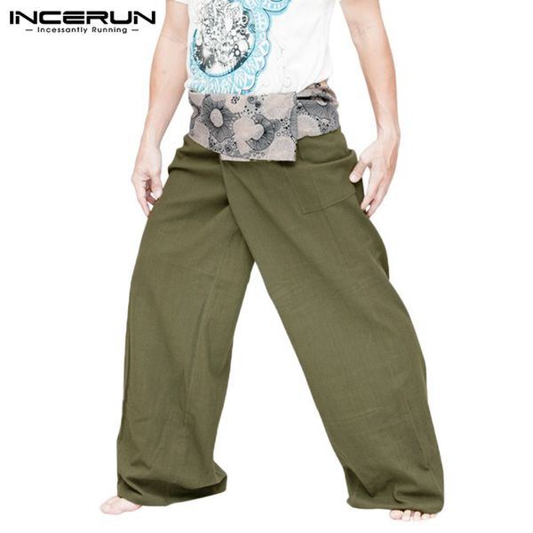 

incerun 2019 женщины мужчины повседневные брюки печати тайский рыбак брюки бегунов широкие ноги свободные брюки мужчины дамы мусульманские п, Black