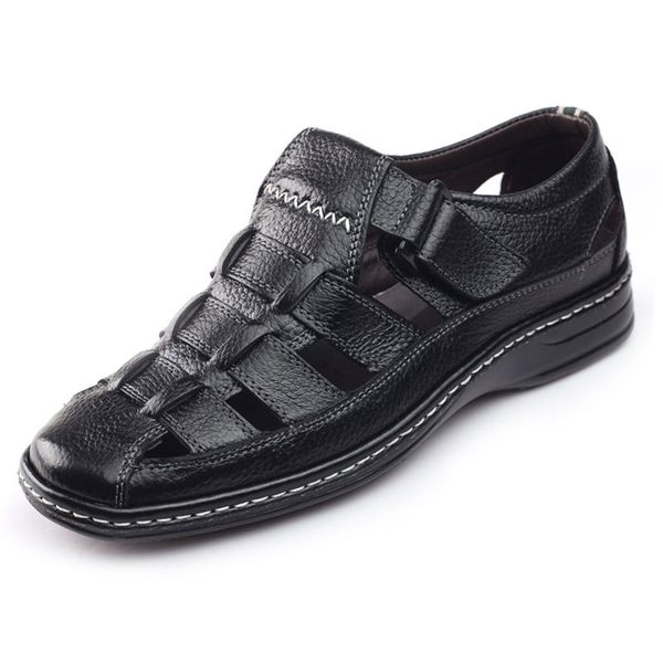 

full grain leather men sandals black brown hand sewing mens summer shoes breathable beach shoes summer men new design h663
