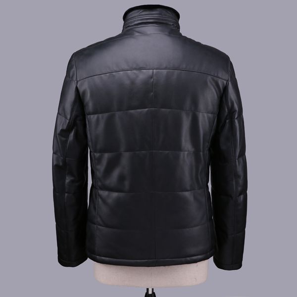 

men geniune sheepskin jacket leather duck down coats with natural rex fur liner coat 22-h28# mf502, Black