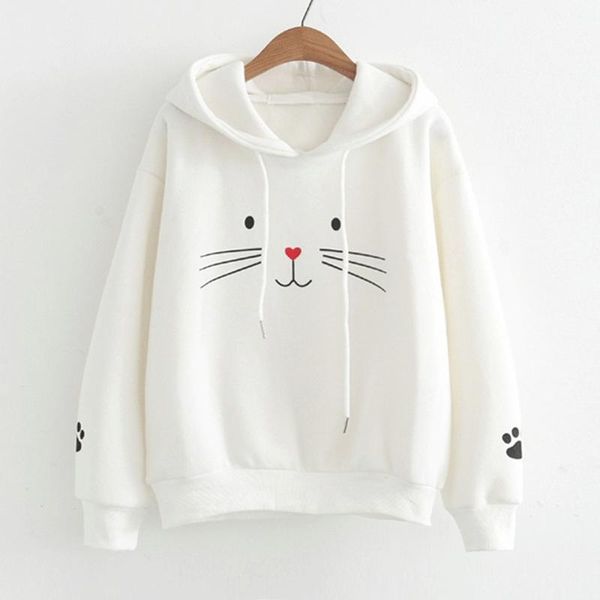 

2020 autumn women's hoodies cute cartoon print long sleeve hooded sweatshirt with pocket loose casual female hoodies blouse, Black