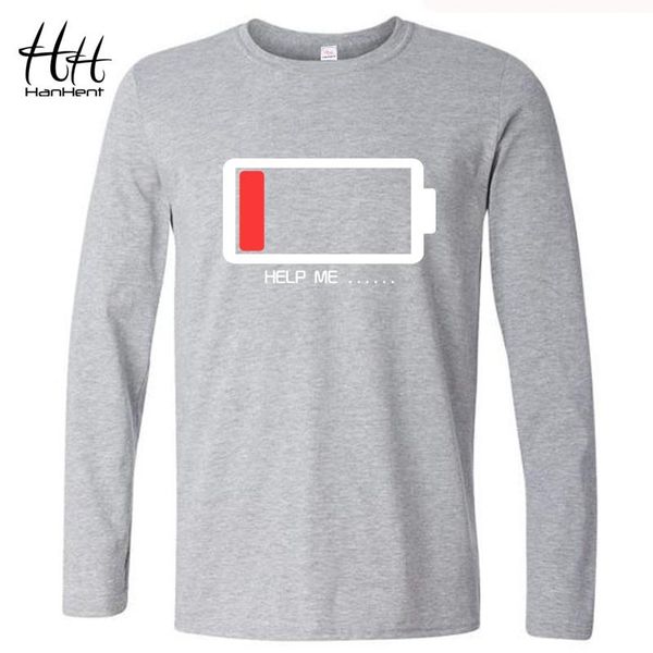 

o-образный вырез мужских футболки смешного help me energy low тенниска мужская батарея длинные рукава o -neck сыпучего tshirt основной марка, White;black