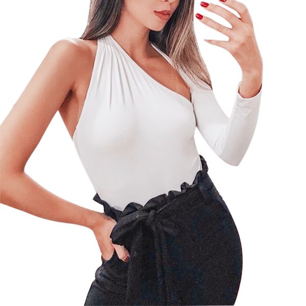 

chamsgend womens one shoulder leotard bodycon plunge jumpsuits feminino bodysuit rompers womens jumpsuit c3018, Black;white