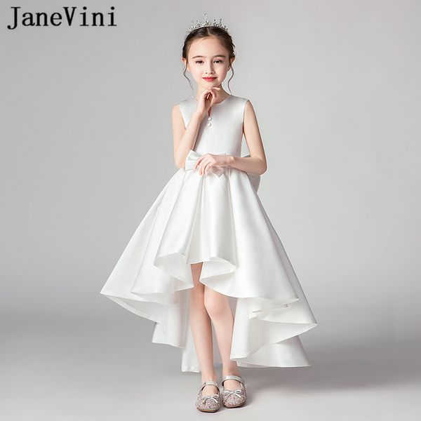 

janevini 2019 элегантный белый цветок девушка платья с накидкой атлас большой лук назад высокая низкая длина лодыжки девушки первое причасти, Red;yellow