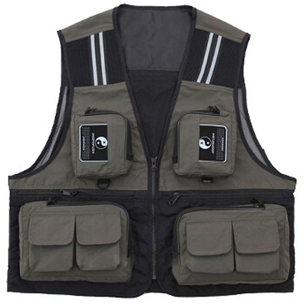 

new fishing waistcoat sleeveless mesh fishing jacket multi-pockets breathable pgraphy hunting climbing vest,army gre, Camo;black