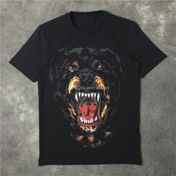 

luxury summer designer t shirt fashion dog print cotton tees black men women short sleeves s-xl, White;black