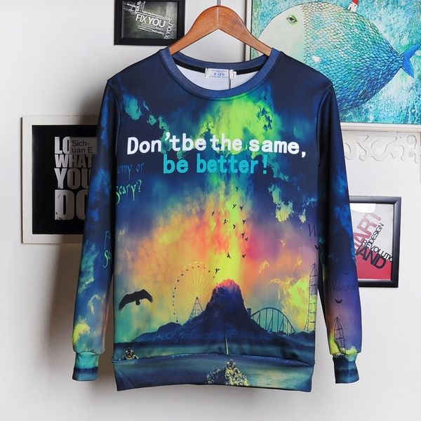 

мужская дизайнерская 3d печать с длинным рукавом и женская спортивная творческая пара забавный повседневный свитер с круглым вырезом t, Black