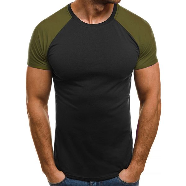 

wholesale-short sleeve patchwork gym shirt sport t shirt men round neck quick dry fit running t-shirt men slim fit sportswear tshirt j4, Black;blue