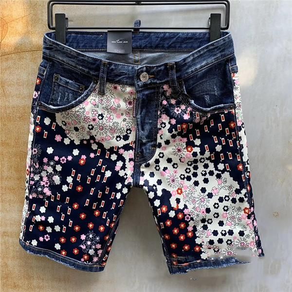 

denim shorts designer jeans casual street trousers motorcycle camouflage paint jeans inspiration luxury fashion hip hop men's short jea, Blue