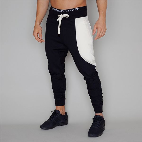 

hip hop mens тонкий sweatpants вскользь лоскутная zipper drawstring спорт штаны личность цвета длинные брюки панелями, Black