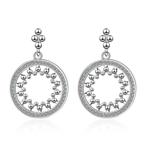

temperament net red fashion personality wild diamonds two-color hollow round short 925 sterling silver stud earrings we137, Golden;silver