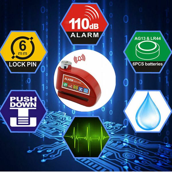 

anti-theft alarm disc lock motorcycle scooter bike security shock sound 110db