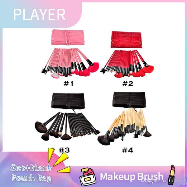 

24pcs professional makeup brush set+black pouch bag cosmetic brushes 4 color wooden handle synthetic brush kits 1lot=24pcs
