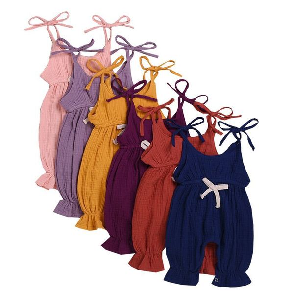 

новорожденный сплошной цвет ползунки малыша слинг лук комбинезоны 2019 лето оборками цельный дети восхождение одежда 6 цветов c2085, Blue