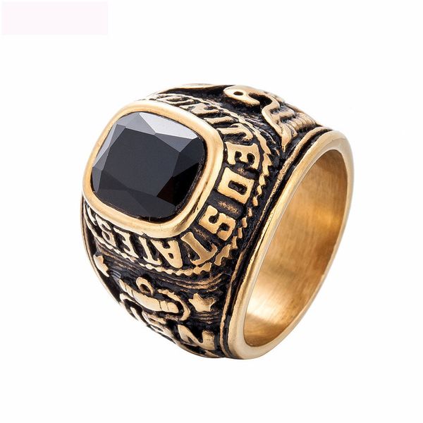 

jewelry soldier rings 316l titanium steel gold color figure multicolor gemstone ring for man ing, Silver