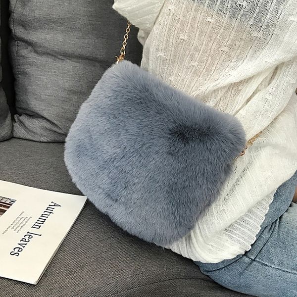 

women plush shoulder bag fashion soft plush tote bag female winter chain handbag casual solid small crossbody