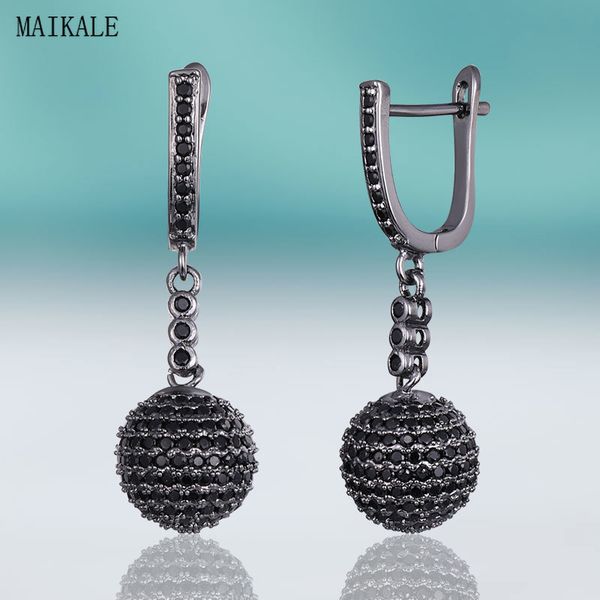 

maikale new fashion black cubic zirconia drop earrings disco ball earings for women gold silver color charm luxury jewelry gift