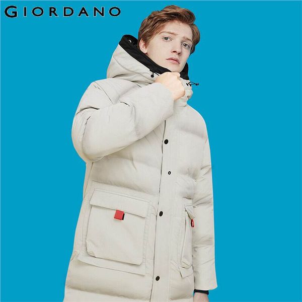 

giordano men coats thick cargo flap pockets hooded winter coat men polyester zip front button closure abrigo hombre 01079688, Black