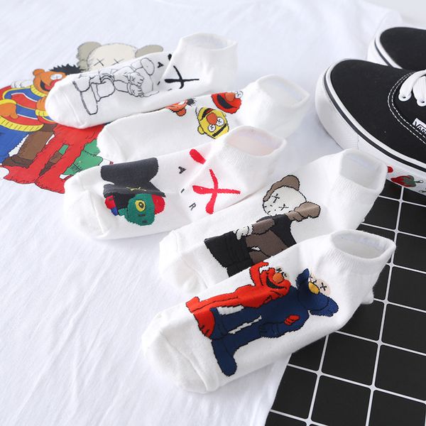 

ladies socks for girls cotton ankle socks women summer sesame street anime elmo casual happy lady harajuku sox, Black;white