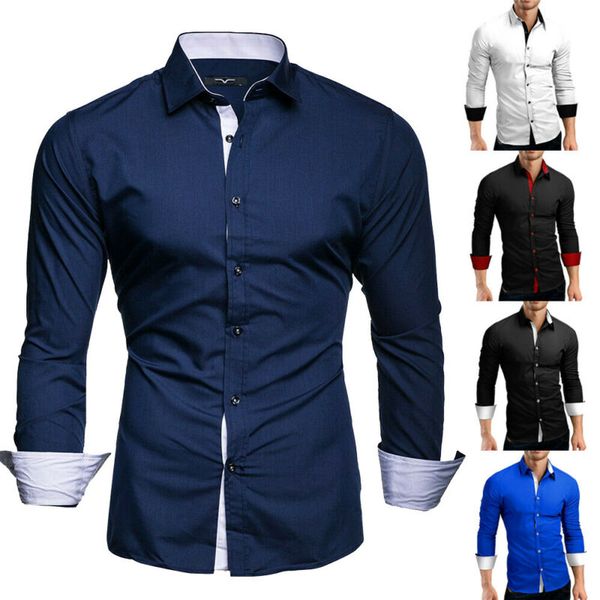 

spring/autumn fashion men's long sleeve casual shirts hit colors business dress shirts, White;black
