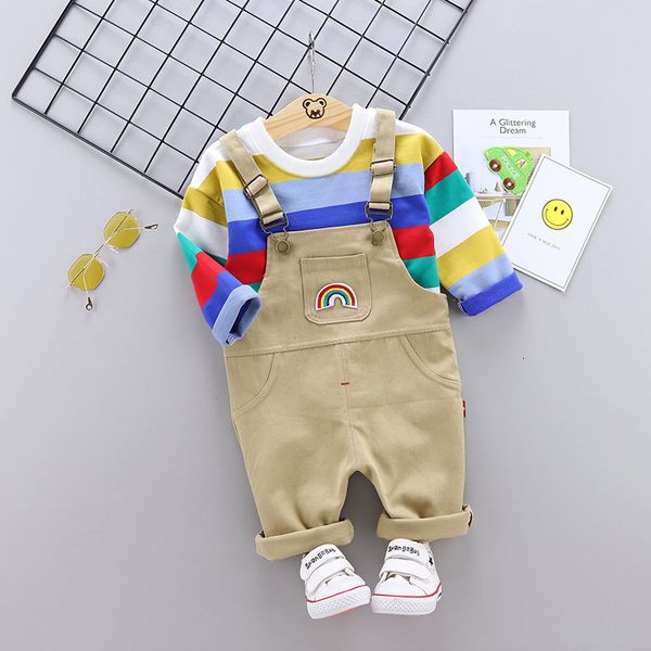 

children clothing sets baby boys girls clothes suits rainbow color kid t shirt strap pants toddler infant tracksuits 40, White