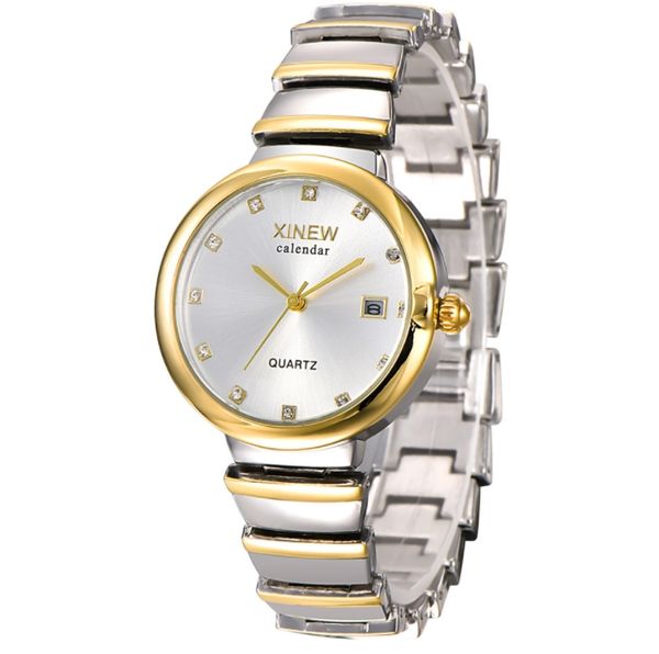 

xinew brand stainless steel strap female watch girl luxury water diamond british movement watch women's calendar casual watches wholesa, Slivery;brown