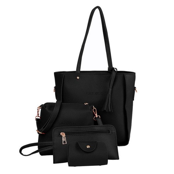 

4pcs/set leather women bag 2019 nibesser shopper tote bags composite casual tassel female shoulder bag sets travel handbags