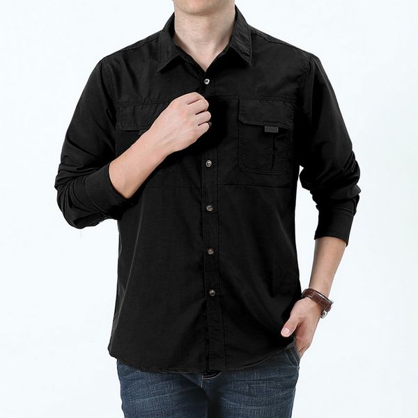 

casual quick dry men shirt classic outdoor camisa masculina long sleeve turn-down collar business shirt slim chemise homme, White;black