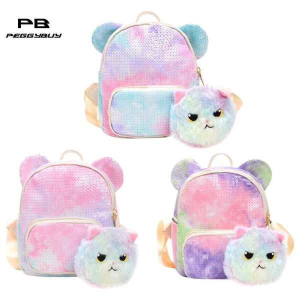 

cute ears decor travel backpacks sequins women kids plush pendant knapsack