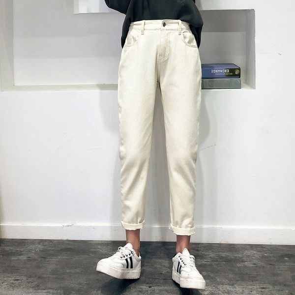 

2019 новая весна эластичный пояс высокой талии джинсы женщина гарема джинсы розовый бежевый коричневый черный плюс размер 32 мама брюки для, Blue