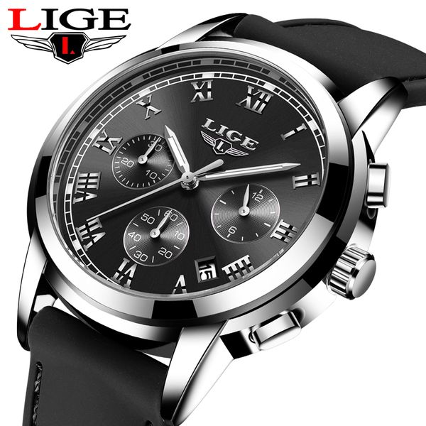 

lige mens watches mens fashion business waterproof quartz watch for men casual silicone clock relogio masculino, Slivery;brown