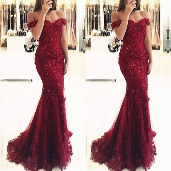 

burgundy lace русалка пром платья платье de festa бисером блестки аппликация с плеча длинные вечерние платья, Black