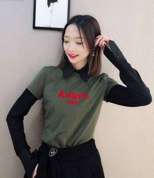 

ashmary women's t-shirt dress dress 2019 summer new versatile slim round collar letter short sleeve t-shirt, White