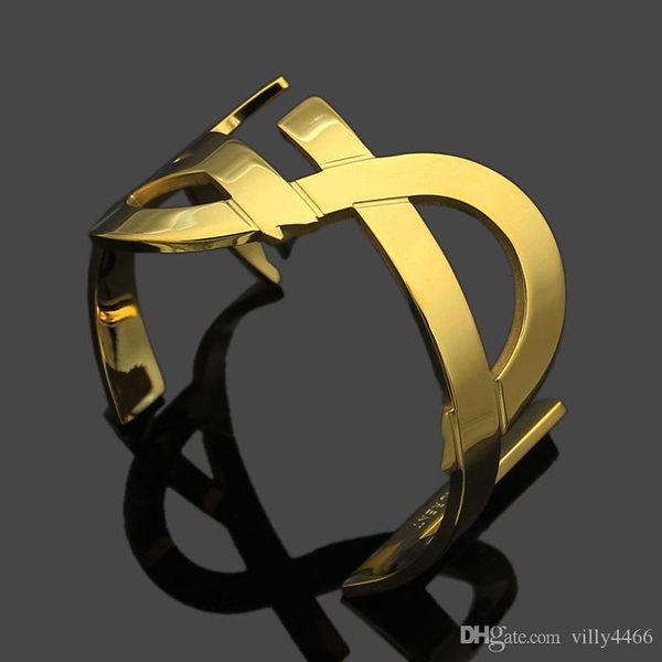 

2020 titanium fashion brand jewelry gold color y letter wide surface bracelet 18k gold plated women charm love bracelet valentine's day, Black