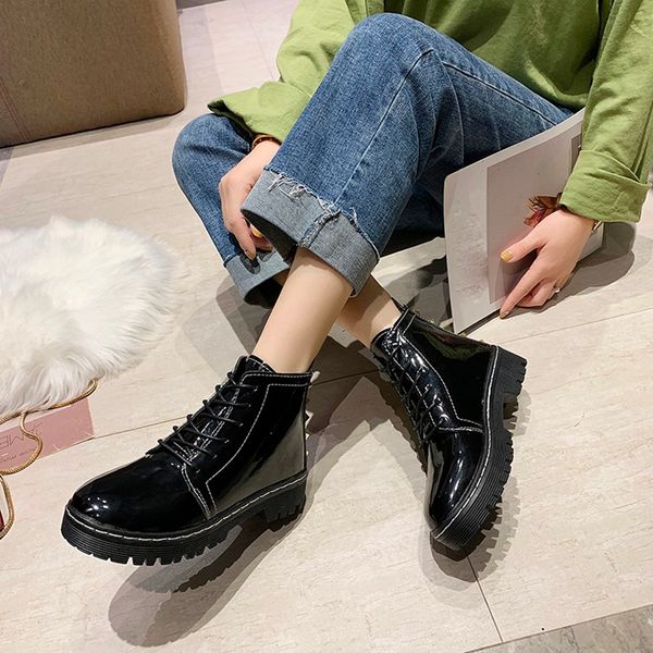 

fashion lace-up black ankle boots for women winter warm non-slip martins boots woman shoes pu leather winter women drop
