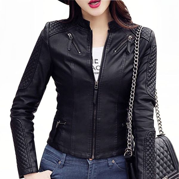 

tang brand 2019 spring autumn black pu leather jacket casual slim soft moto jacket biker faux leather female coat