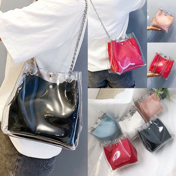 

2019 women clear transparent shoulder jelly candy summer beach handbag messenger bag pvc composite bag